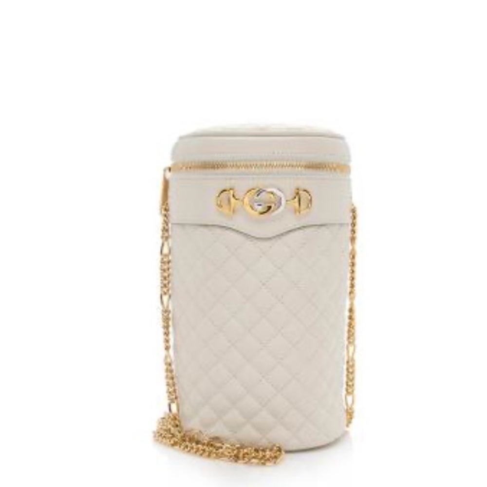 Gucci Cream Quilted Leather Vertical Crossbody or waist belt bag with Gold Chain